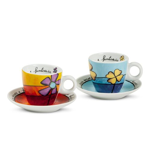 SET 2 BLUE AND RED COFFEE CUPS-SAUCERS