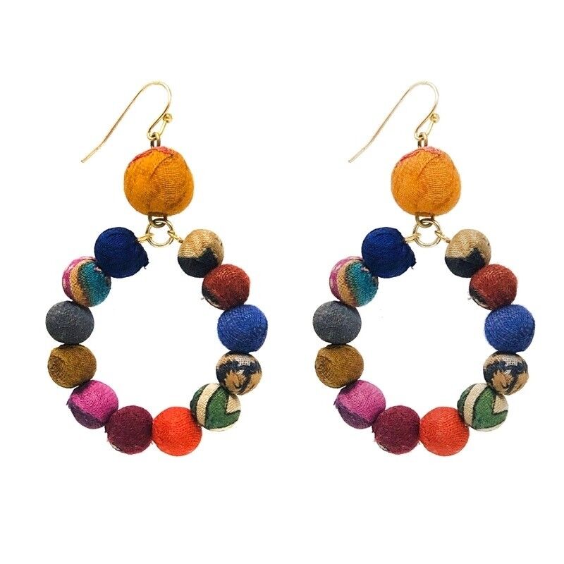Kantha Petite Dangling Hoops Multi