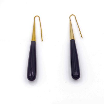 Brass earring long drop, horn, approx. 8 cm, black