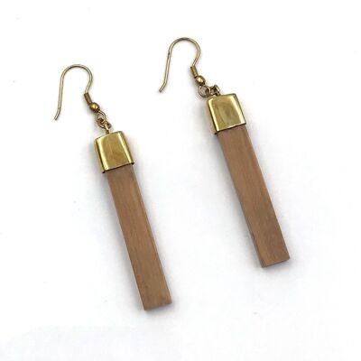 Brass earring with wood, oblong