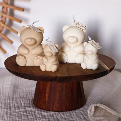 Teddy bear candle set beige handmade