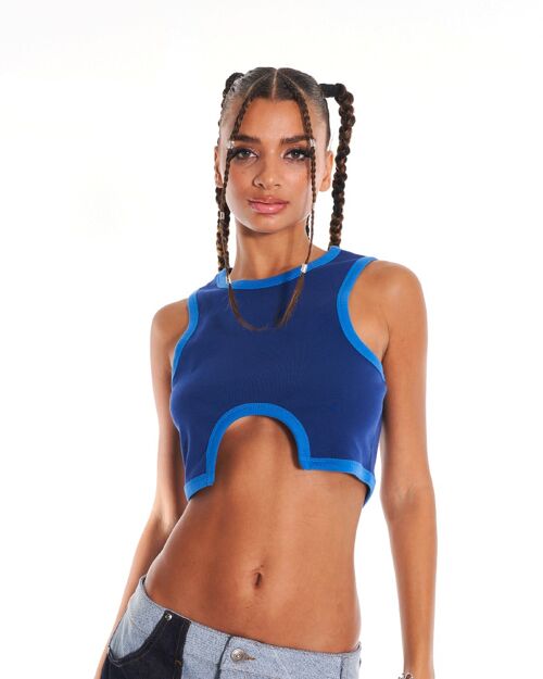 Tsuki Crop Tank Top With Cut Out In Blue