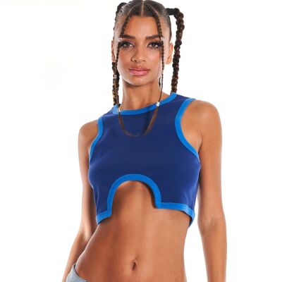 Tsuki Crop Tank Top With Cut Out In Blue