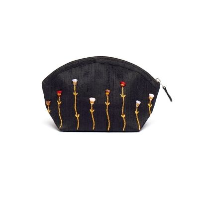 Cosmetic bag, embroidered, black