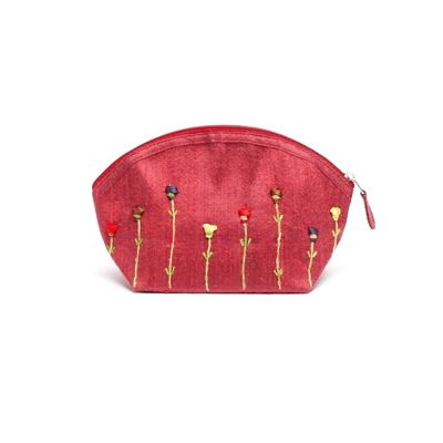 Trousse, seta grezza ricamata, rosso