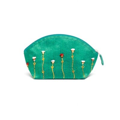 Cosmetic bag, embroidered, pine green