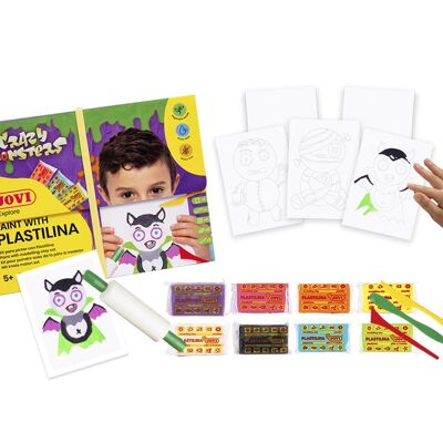 Kit Paint with PLASTILINE Jovi, 8 pastilles de 50 grammes + accessoires + 1 rouleau, Crazy Monsters