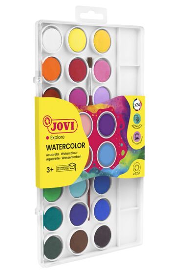 JOVI - Kit de Acuarela con Pincel, 24 pastillas de 22 mm, Colores Brillantes e Intensos 2