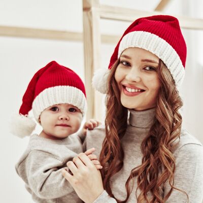 Bonnet de Noël tricoté chaud pour enfants adultes de couleur assortie