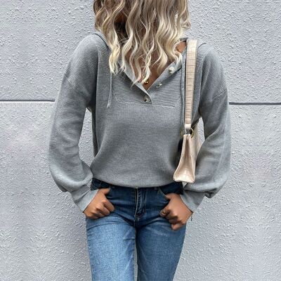 Solid-Color Long-Sleeved Hooded Sweater