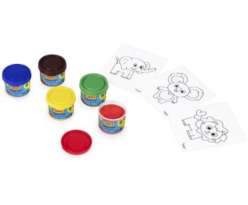 SUPER BUCKET Finger Paint Jovi, 5 botes de pintura de dedos de 35 ml + 20 plantillas 5