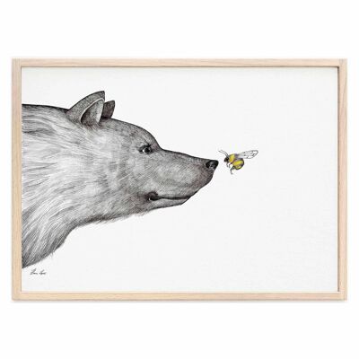 Art Print [Fine Art Paper] - The Encounter (Bear and Bumblebee) - A3