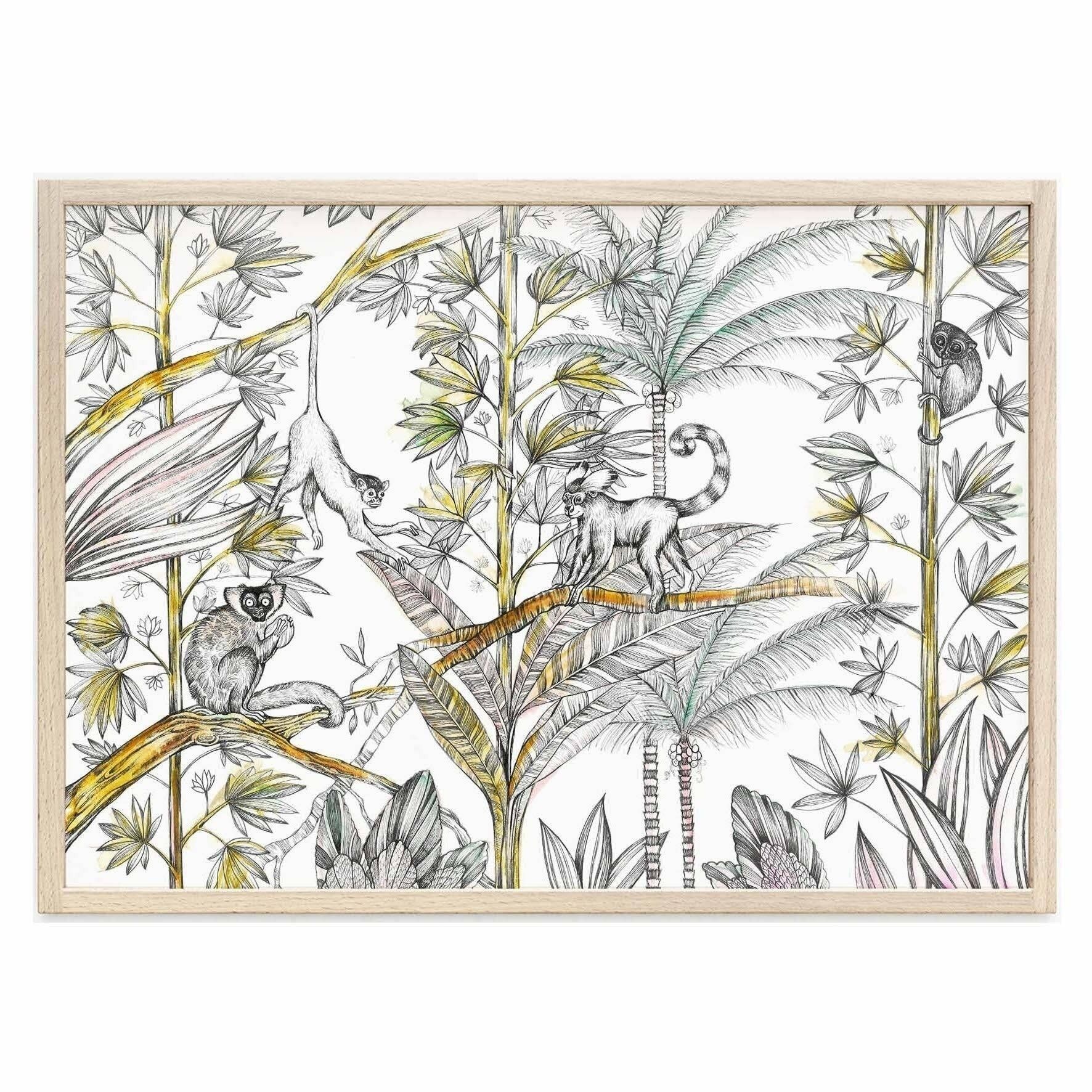 Art Print [Fine Art Paper] - Jungle Monkeys - A3 - White