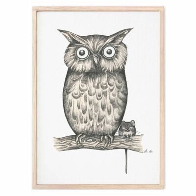 Art Print [Fine Art Paper] - Owl & Mouse - A4