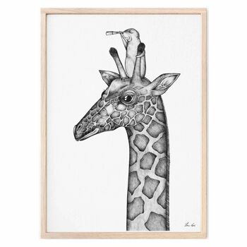 Tirage d'art [Papier Fine Art] - Good View (girafe et chien de prairie) - A4 1