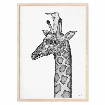 Art Print [Fine Art Paper] - Good View (giraffe and prairie dog) - A4