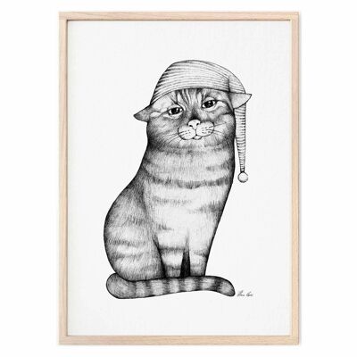 Art Print [Fine Art Paper] - Goodnight Cat - A3