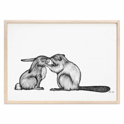 Art Print [Fine Art Paper] - Rabbit & Beaver - A3