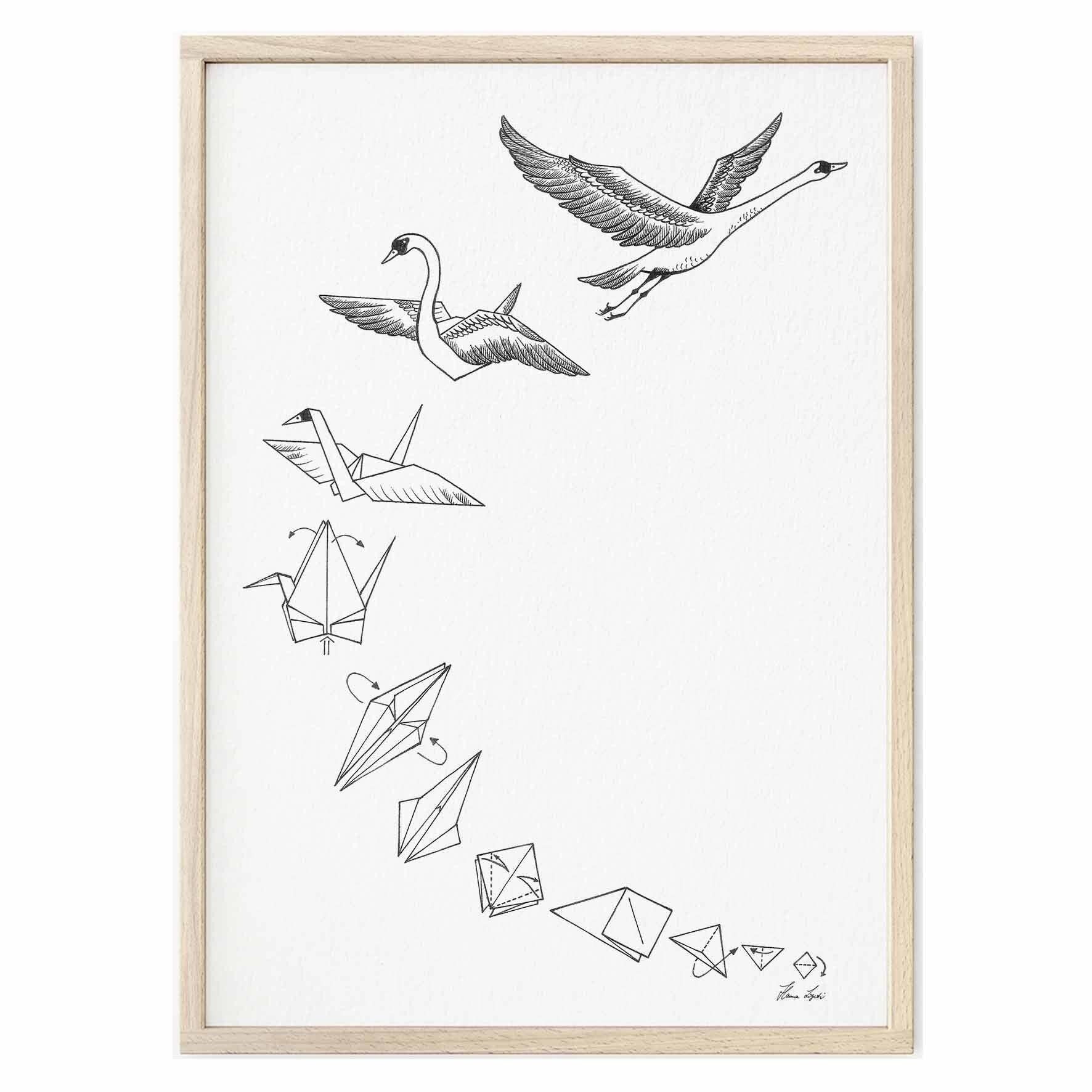 Stampa artistica [Carta per belle arti] - Origami Swan - A3