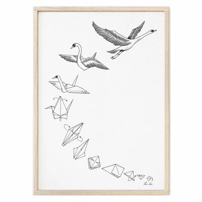 Impression d'art [Papier Fine Art] - Cygne Origami - A4