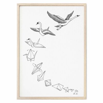 Art Print [Fine Art Paper] - Origami Swan - A4
