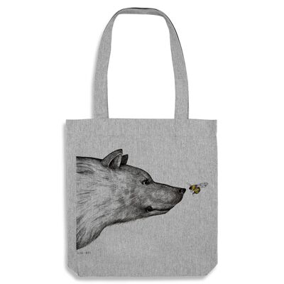 Burlap Bag [Recycling] - The Encounter (Bear and Bumblebee) - grey
