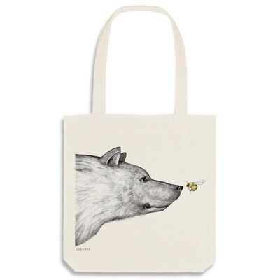 Jute Bag [Recycling] - The Encounter (Bear and Bumblebee) - natural