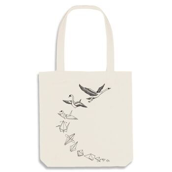 Sac en jute [recyclage] - cygne origami - naturel 1