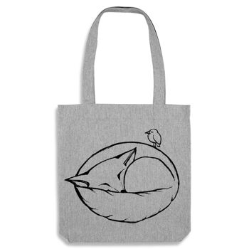 Sac en toile de jute [recyclage] - renard endormi - gris 4