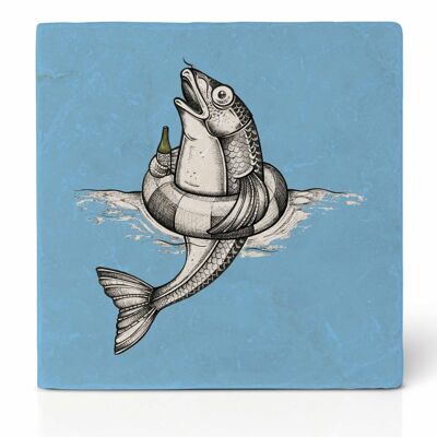 Tile coaster [natural stone] - Bernd (fish)