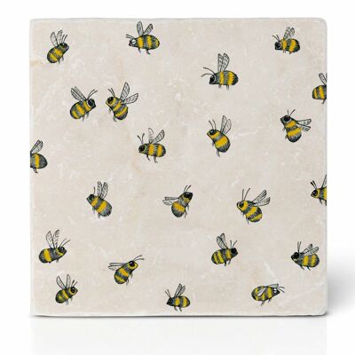 Tile coaster [natural stone] - swarm of bees