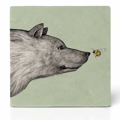 Tile Coaster [Pierre naturelle] - La rencontre (ours et bourdon)