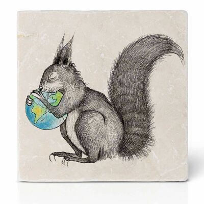 Tile coaster [natural stone] - Squirrel World