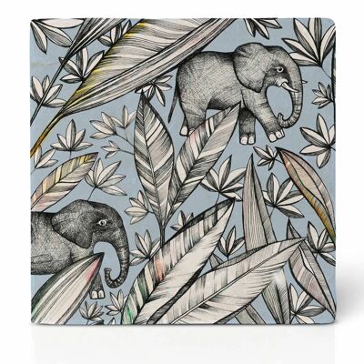 Tile coaster [natural stone] - Elephants