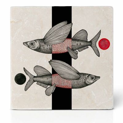 Tile coaster [natural stone] - Flying fish
