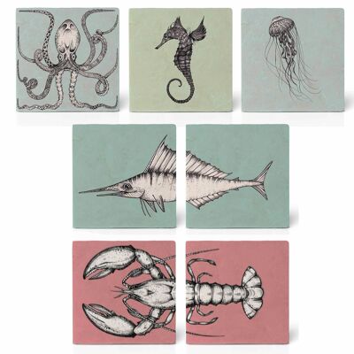 Dessous de Verre Carreaux - Lot de 7 - Giganto Sea Creatures