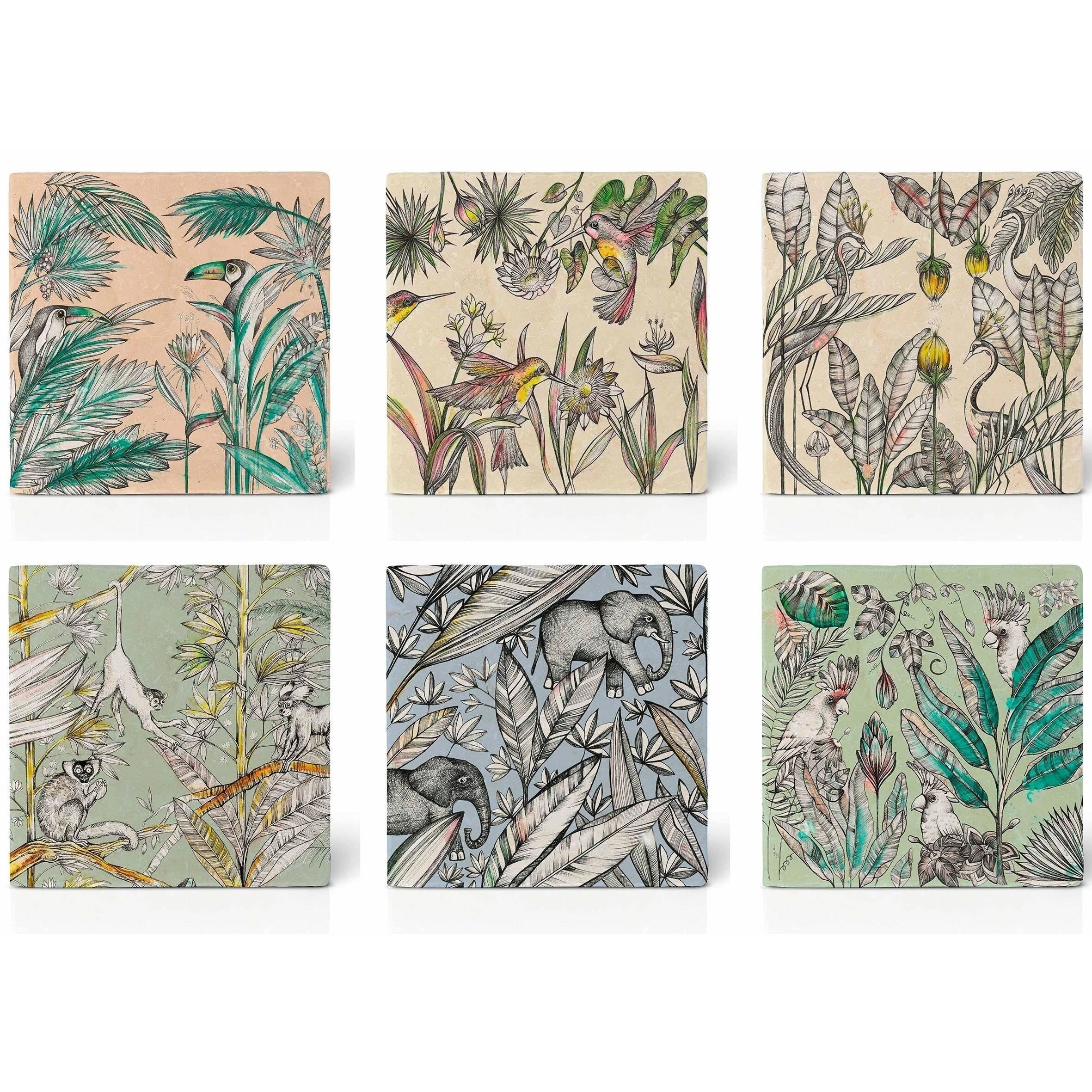 Fliesenuntersetzer [Naturstein] - 6er Set - Jungle me all