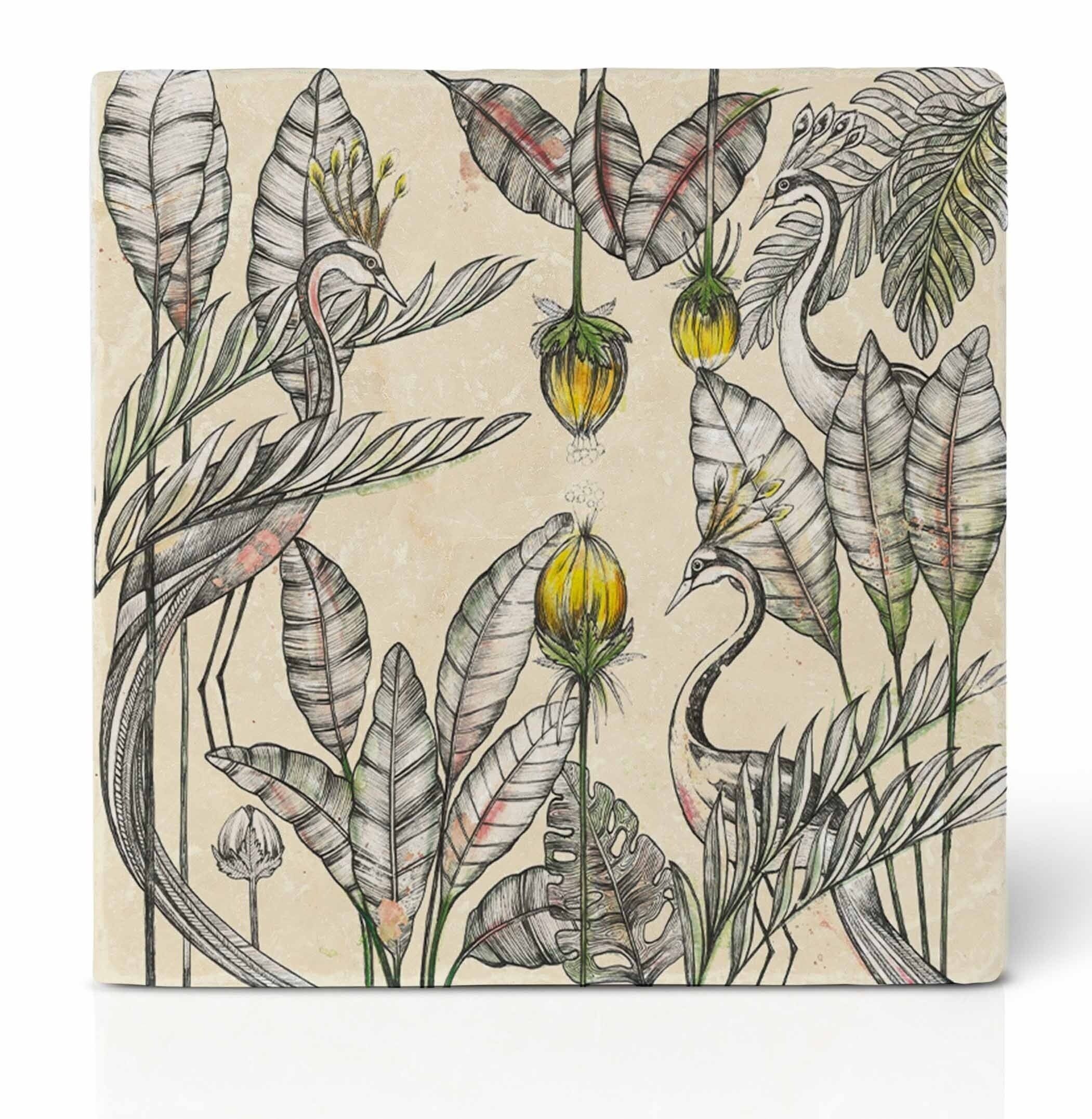 Fliesenuntersetzer [Naturstein] - Königskraniche