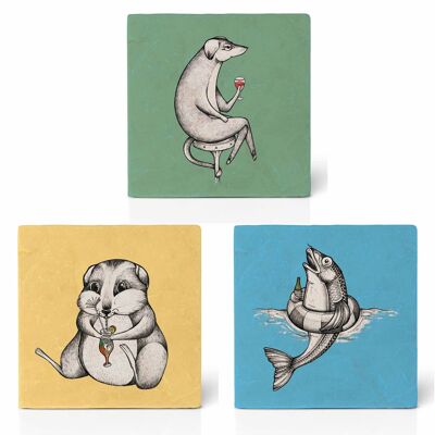 Tile coasters [natural stone] - set of 3 - Cheers