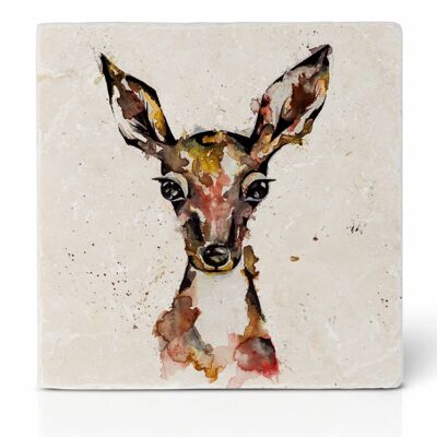 Tile coaster [natural stone] - deer portrait