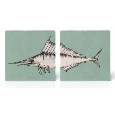 Tile Coasters [Natural Stone] - Set of 2 - Swordfish