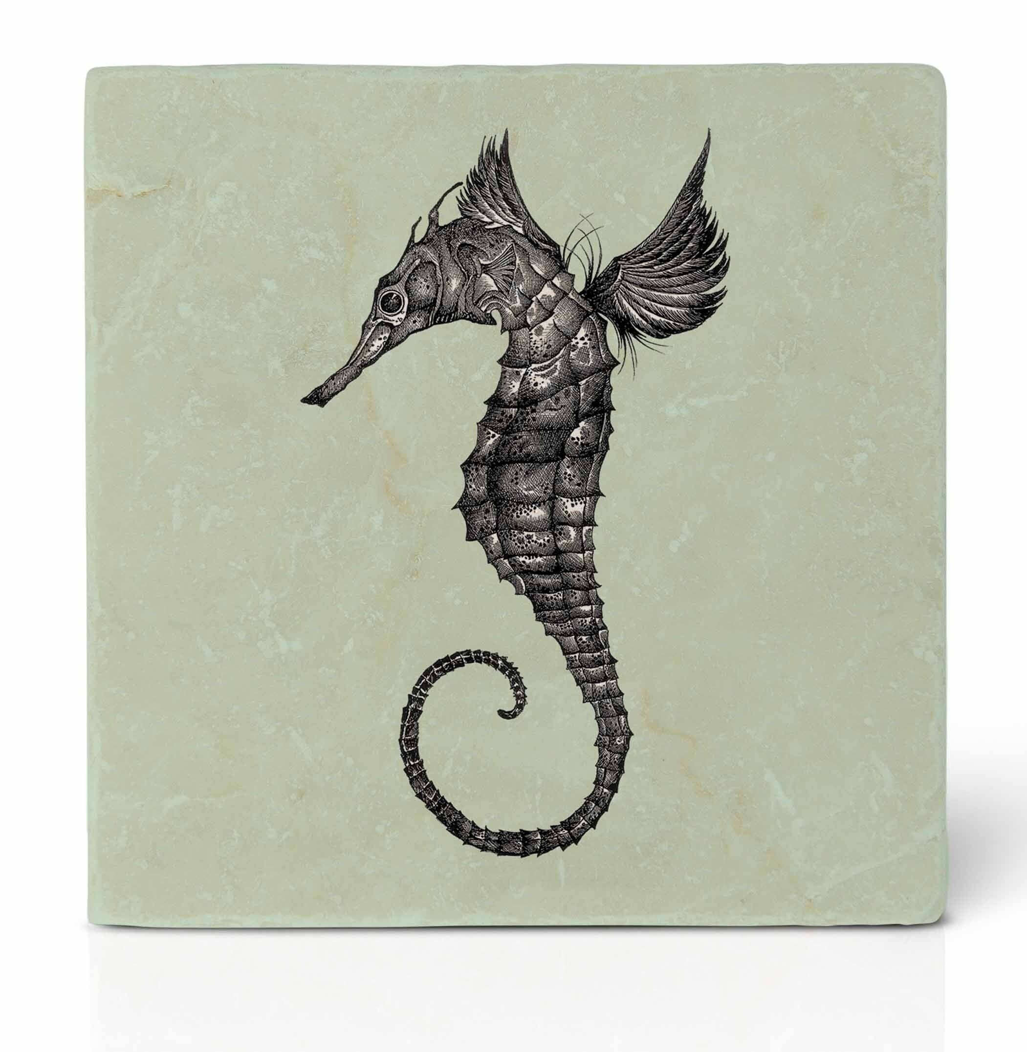 Fliesenuntersetzer [Naturstein] - Seepferdchen