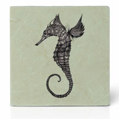 Tile coaster [natural stone] - Seahorse