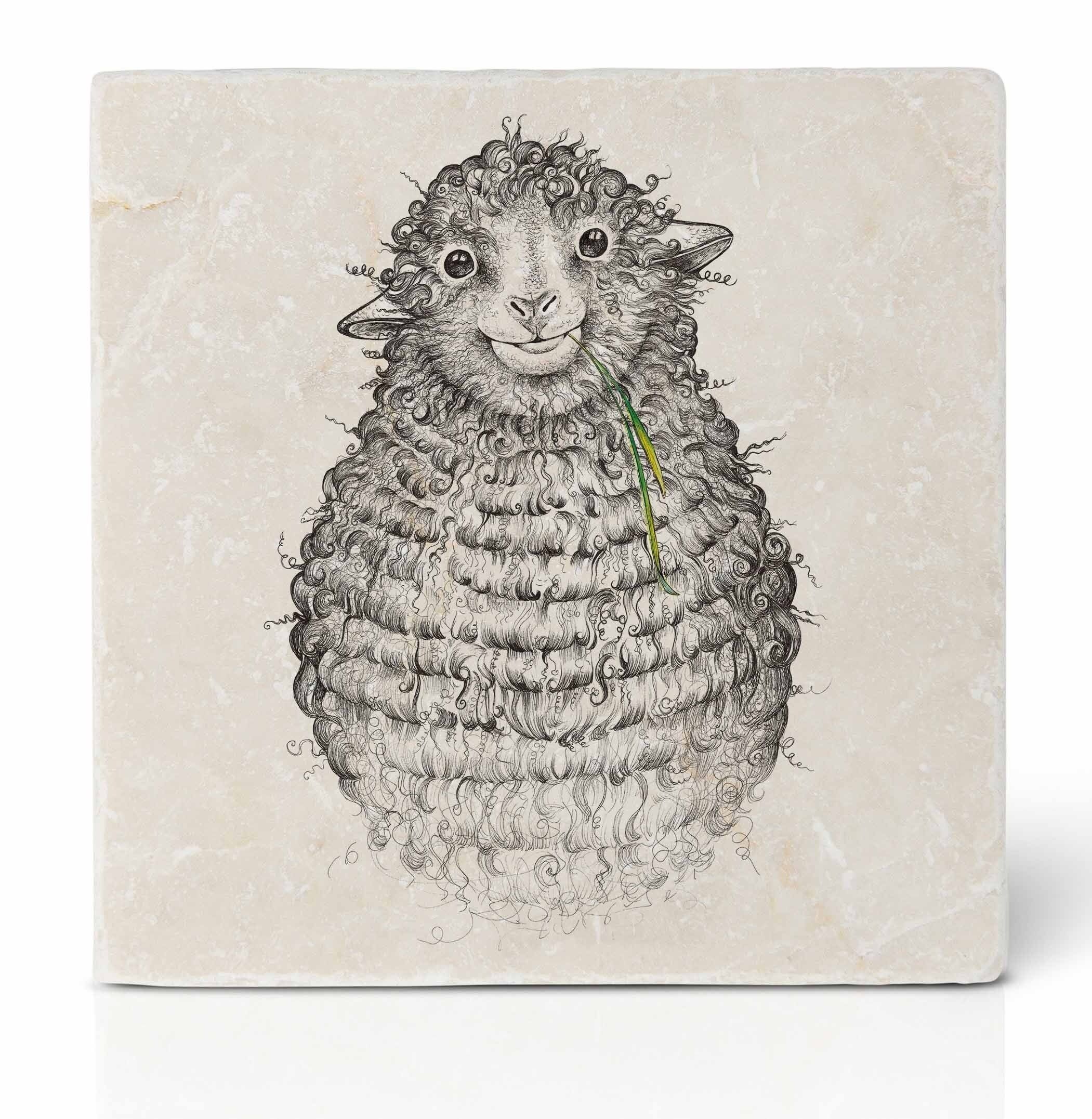 Fliesenuntersetzer [Naturstein] - Wollfried (Schaf)