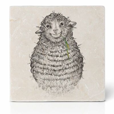 Tile coaster [natural stone] - Wollfried (sheep)