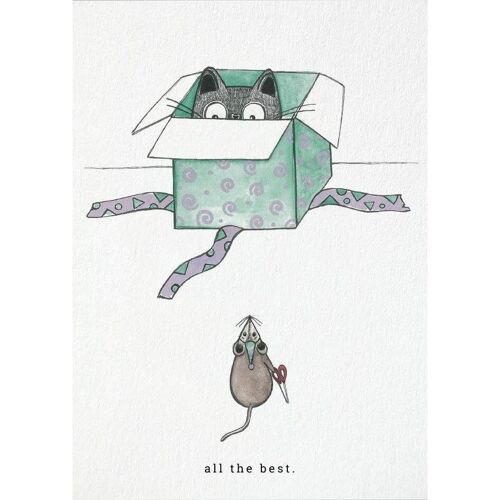 Postkarte [Bambuspapier] - All the Best (Katze und Maus)