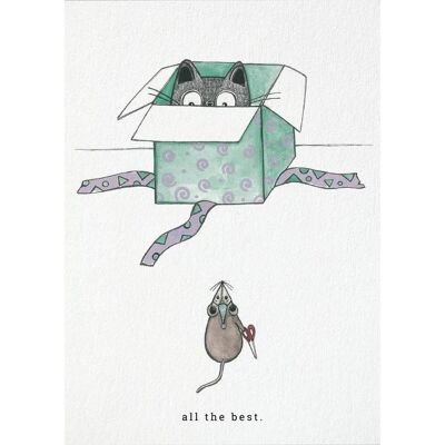Postcard [bamboo paper] - All the Best (cat and mouse)