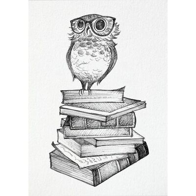 Postcard [bamboo paper] - book owl