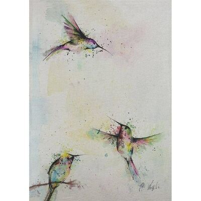 Postal [papel de bambú] - Tres colibríes