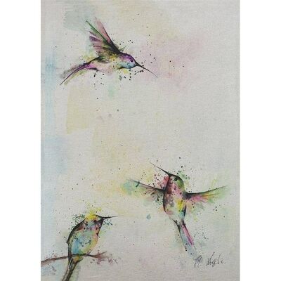 Cartolina [carta di bambù] - Tre colibrì